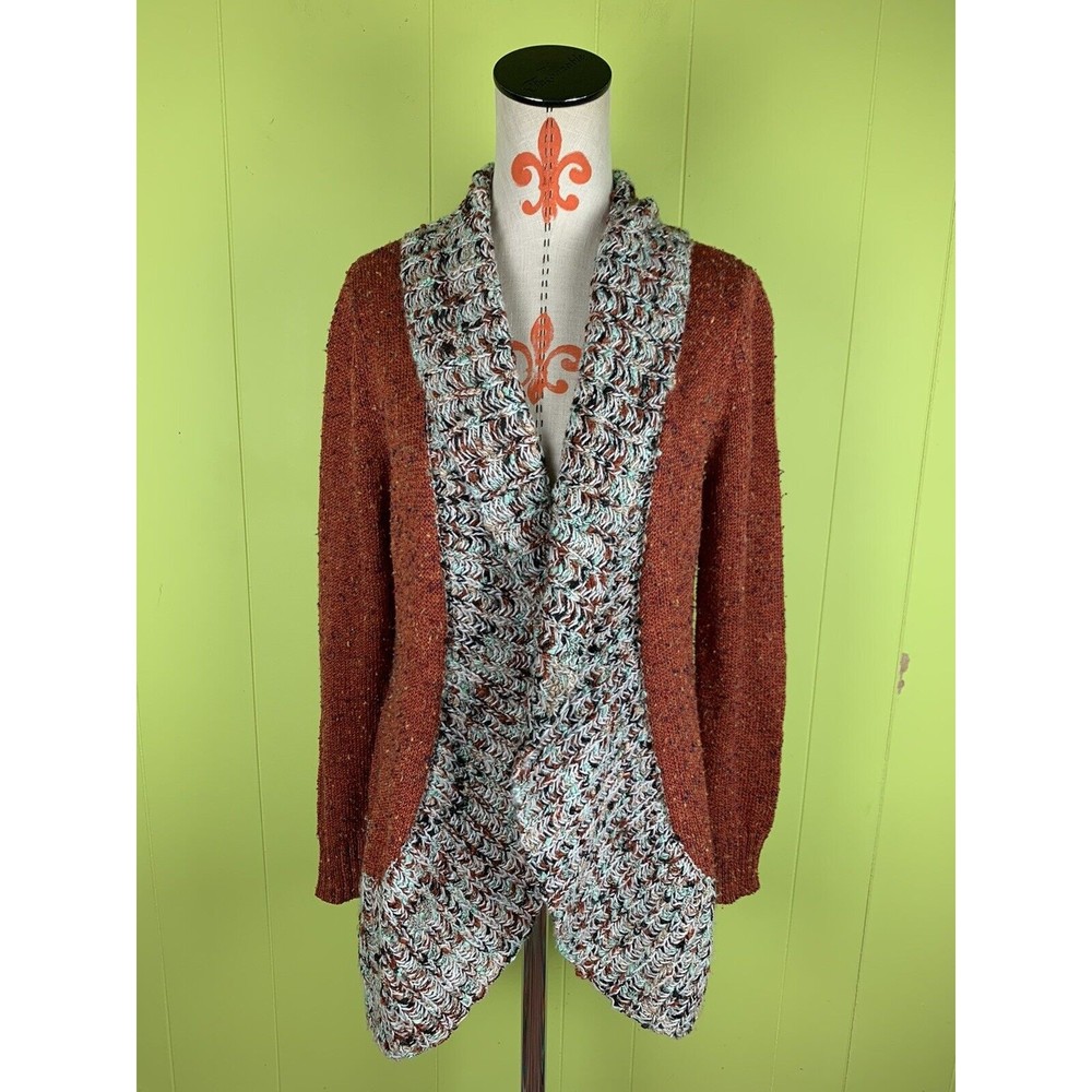 Ponsesa Cardigan Sweater Women's L Large Knit Open Front Long Sleeve Burn Red